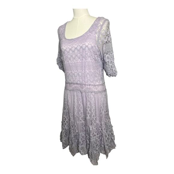 Purple Lace Boho Dress Cottage Indie Fairy Festival Hippie XL Drop Waist - Picture 4 of 7